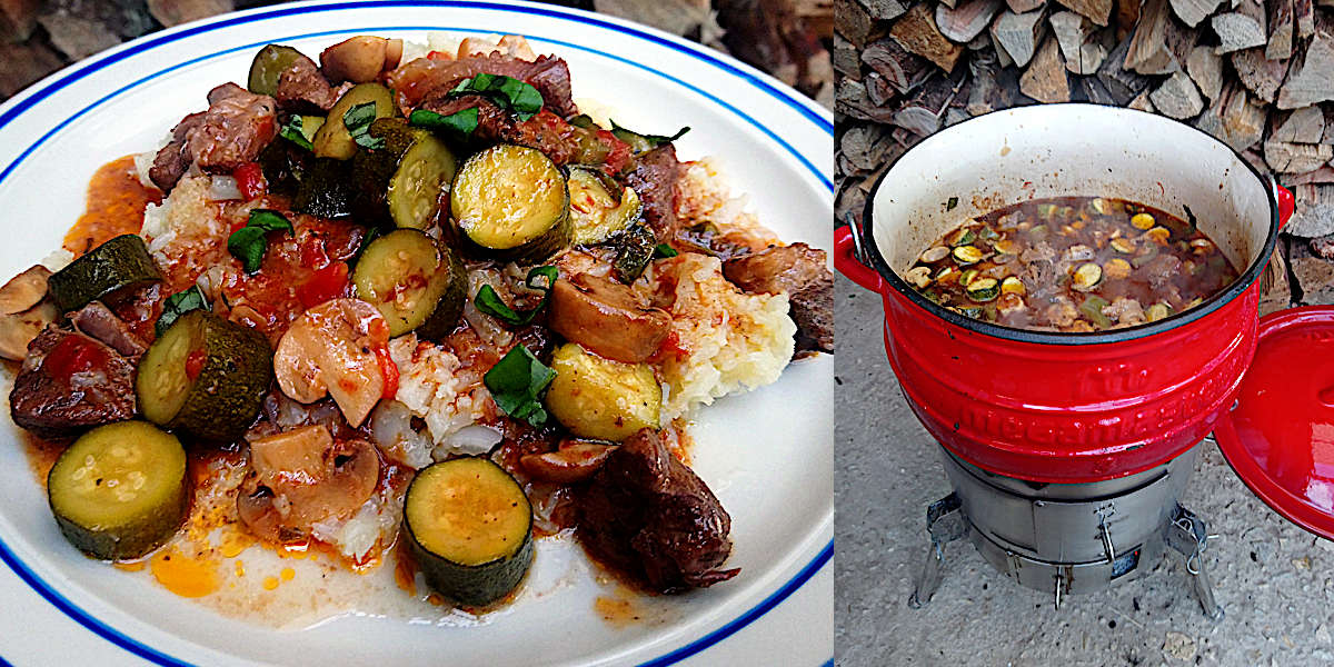 Courgette Mushroom Beef Basil Potjie